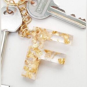 Custom Gold Foil Letter Keychain – Resin Initial Charm